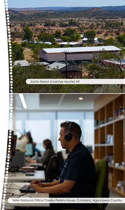 Top: Santa Teresa (Ltyentye Apurte) NT. Bottom: Staff in the NIAA head office working
