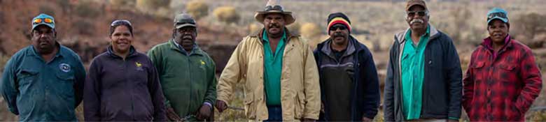 Rangers from Nepabunna in South Australia standing together celebrating the twentieth anniversary of Nantawarrina, Australia’s first IPA