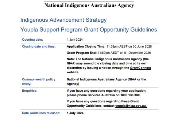 Youpla Support Program Grant Opportunity Guidelines cover