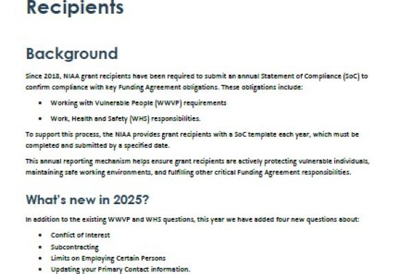 Guidance on Annual Statement of Compliance Reporting for Grant Recipients