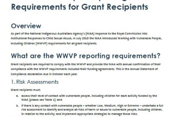 Guidance on Working with Vulnerable People Reporting Requirements cover
