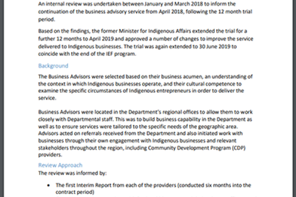 Indigenous Entrepreneurs Fund Services Review