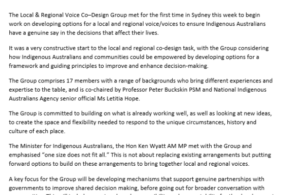 Local & Regional Co-Design Group Communique 10-11 March 2020