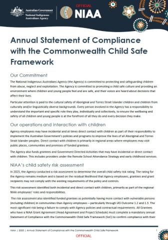 Annual Statement of Compliance with the Commonwealth Child Safe Framework cover