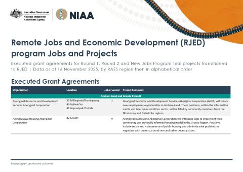 Remote Jobs and Economic Development (RJED) program jobs and projects cover