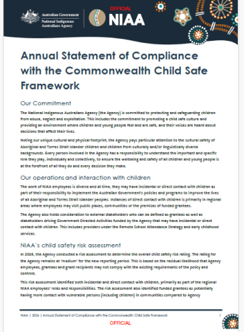 Cover image of 2026 Annual Statement of Compliance with the Commonwealth Child Safe Framework
